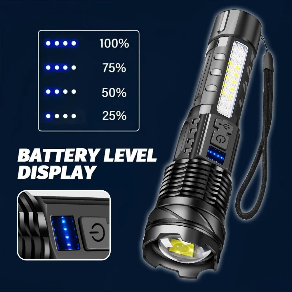 Ultra-Bright LED Flashlight Rechargeable Handheld Torch Strong Light Long Range Tactical Emergency Lamp Outdoor Camping Lantern