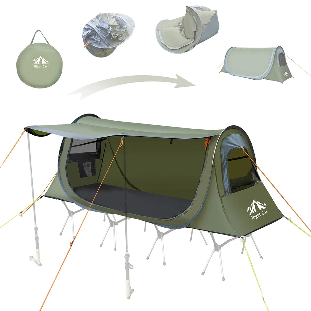 Pop-up Camping Tent: 1 Person Tent Waterproof Instant Easy Setup Tunnel Tent Fits for Camping Cot (Excluded)