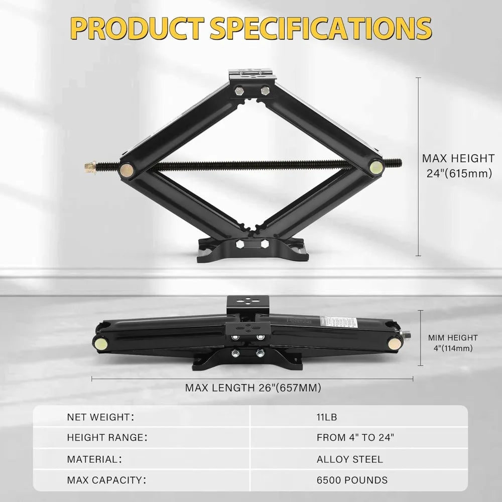 RV Scissor Jack Stabilizer 6500 lb Heavy Duty 24 RV Trailer Stabilizer Leveling Scissor Jack for RV Camper with Crank Handle