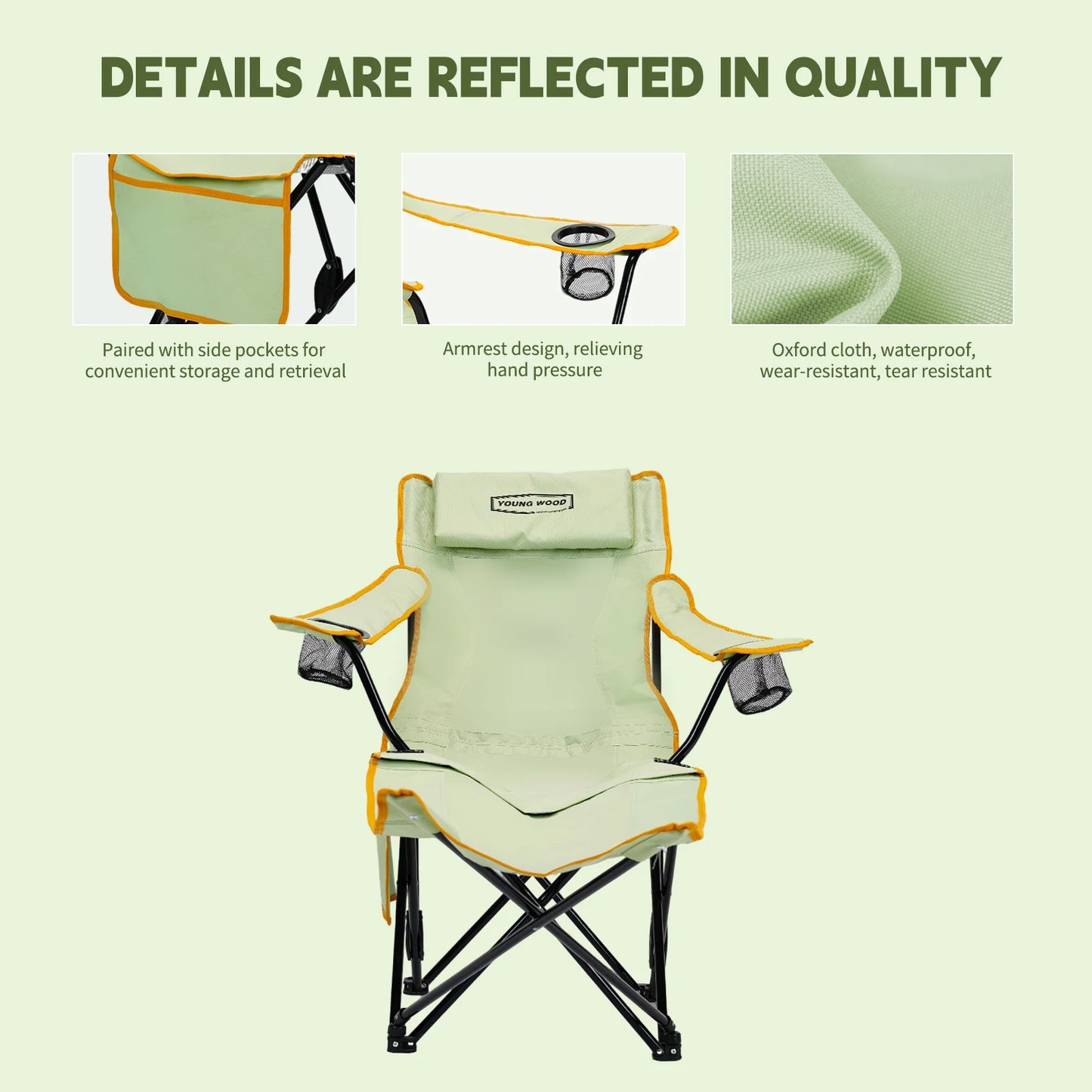 2-in-1 Reclining Camping Chair With Footrest, Foldable Outdoor Lounge Chair With Cup Holder & Headrest, Portable