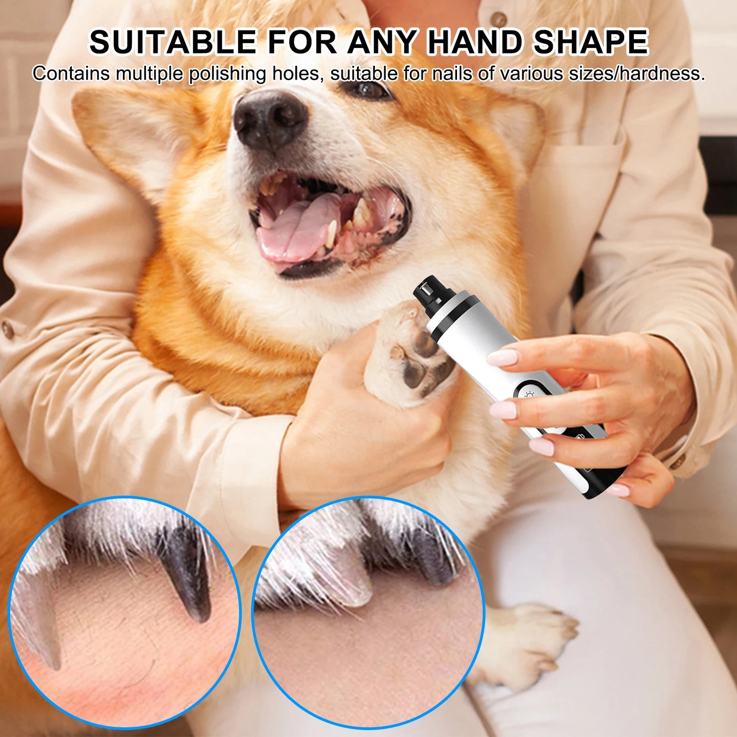 Electric Dog Nail Grinder with 2 LED Lights Pet Nail Trimmer Cat Nail Grinder Suitable for Small Middle Large Dogs and Cats