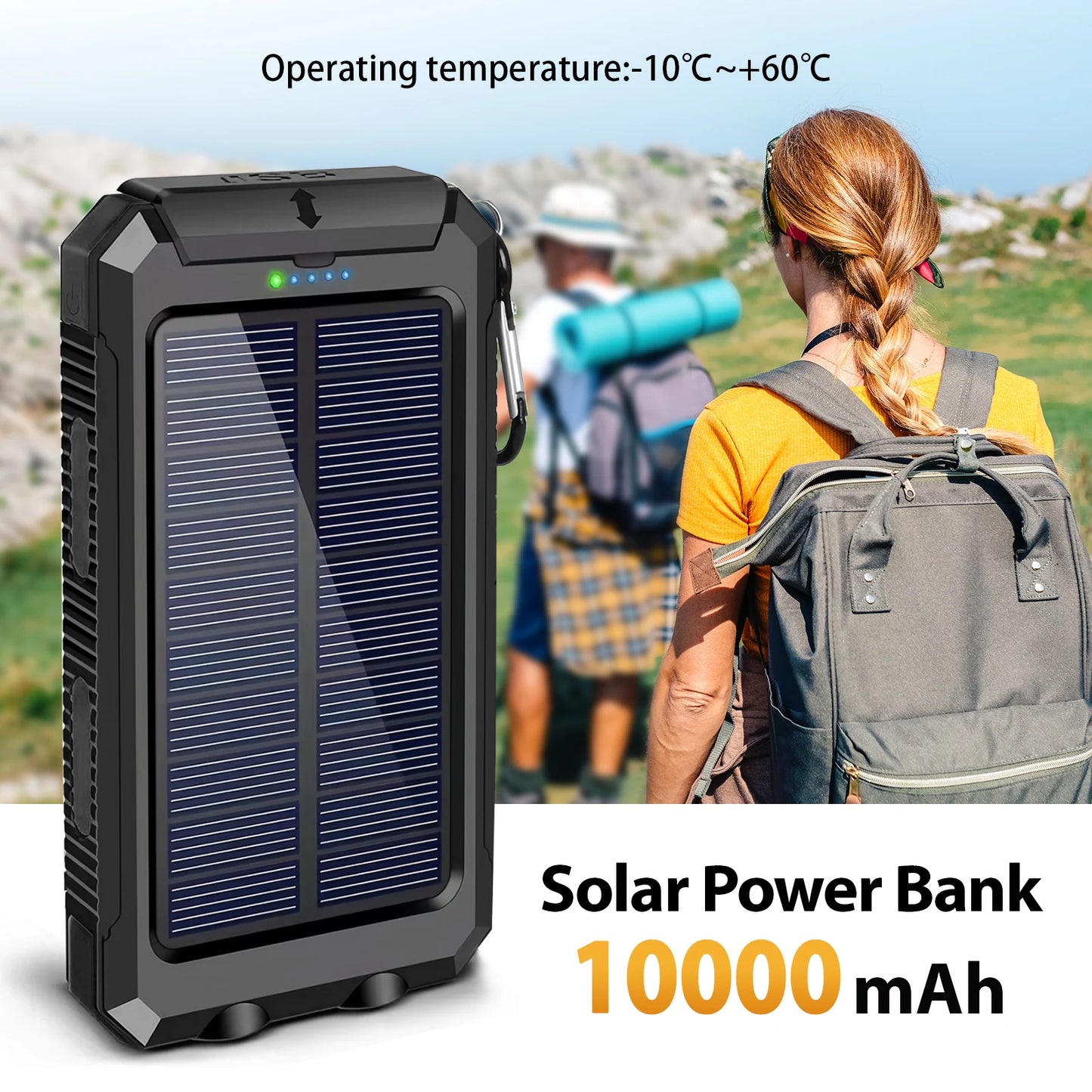 30000mAh Solar Power Bank Portable Charging Powerbank Dual 5V USB Ports 2 LED Light Flashlight for IPhones Outdoor Camping Hiking