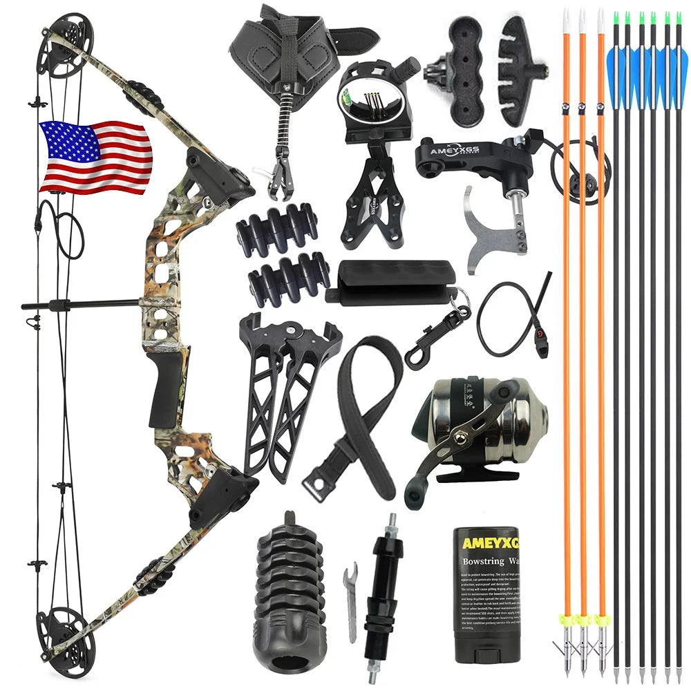 Compound Bow Set 20-70 lbs Adjustable 320FPS 80% Let-off RH LH for Hunting Target Shooting Archery Practice Use
