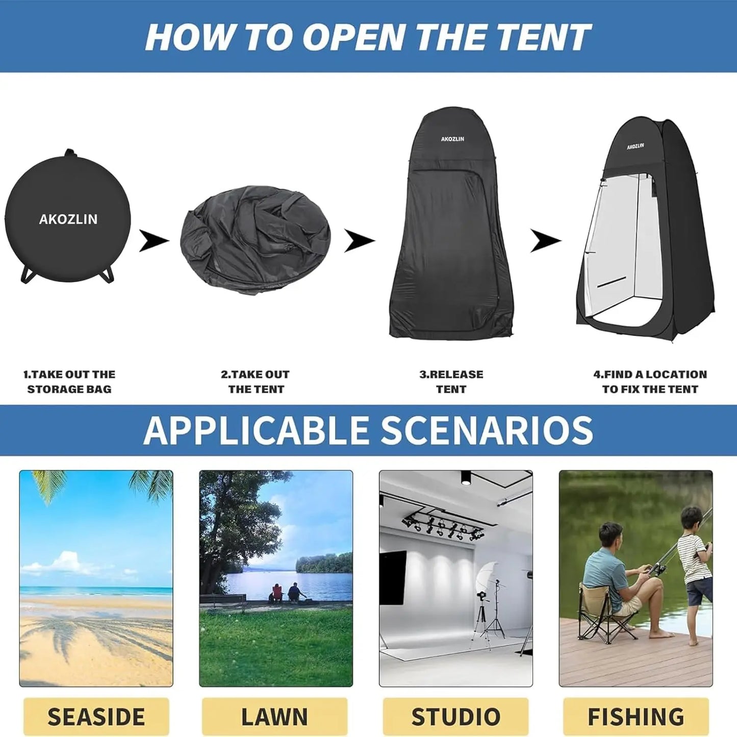 Portable Pop Up Shower Tent Instant Privacy Dressing Changing Tent Outdoor Shower Room Camp Toilet Tent with UPF 50+ Waterproof