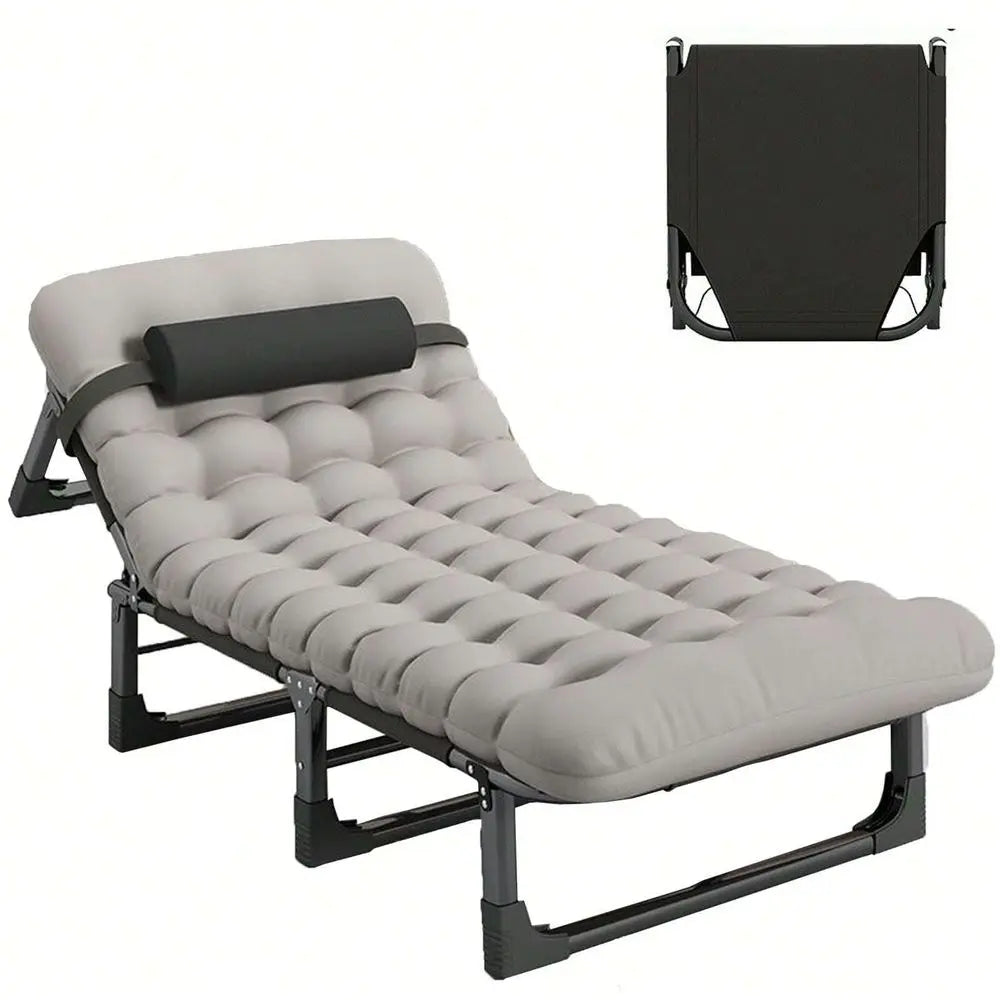 Cot, 4 Positions Adjustable Reclining Folding Camping Cot Sleeping Bed Cots For Adults Outdoor Portable Chaise Lounge Chair W Cushion