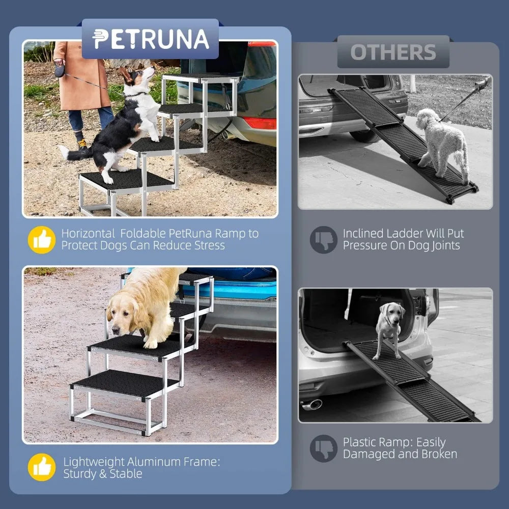 Extra Wide Dog Stairs for Large Dogs, Foldable Dog Ramp for Car With Non-Slip Surface, Dog Stairs for Cars, High Beds, Truck, SUVs