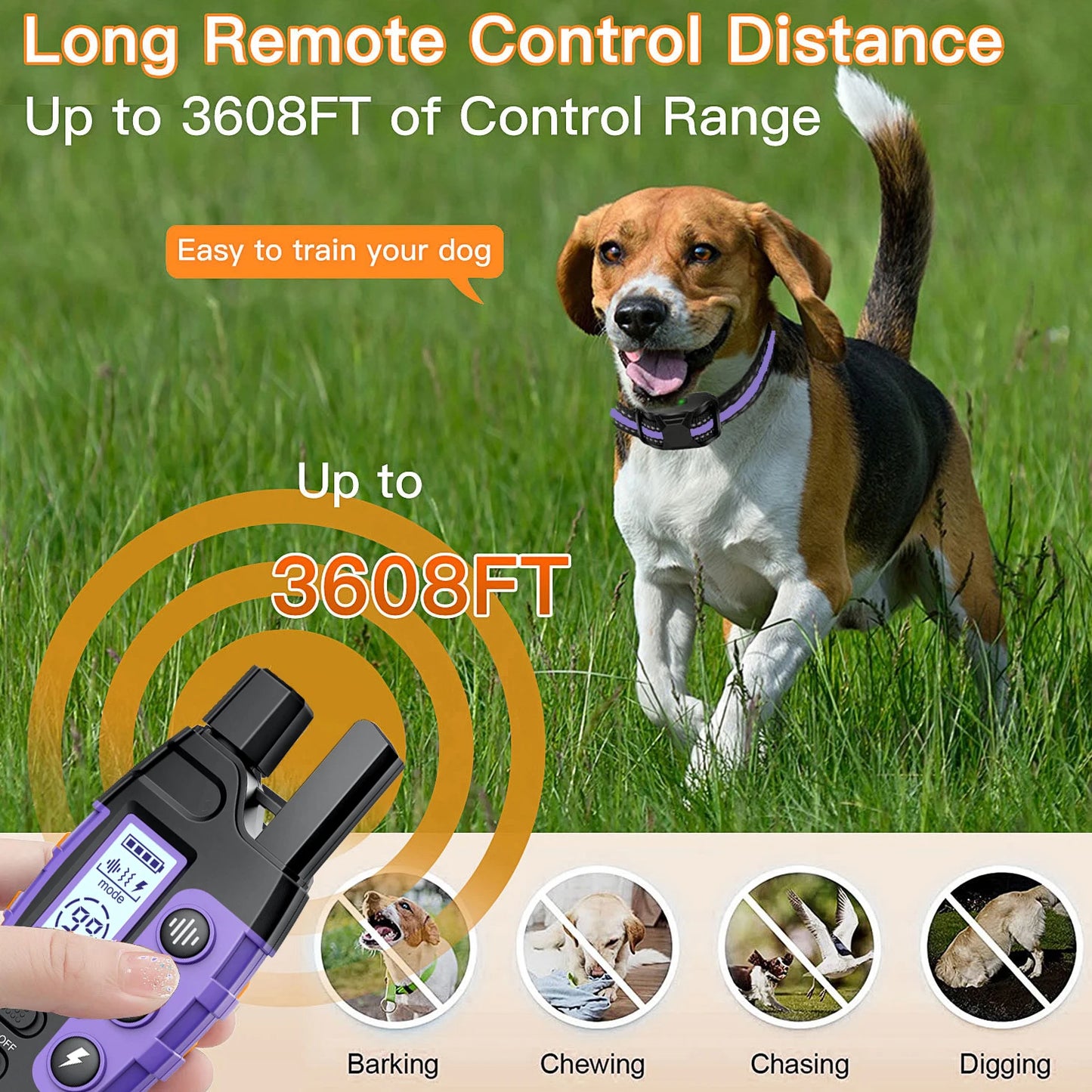 3300 Ft Electric Dog Training Collar Remote Control Waterproof Pet Behavior For 5-120 lbs Puppy With Vibration Shock Beep