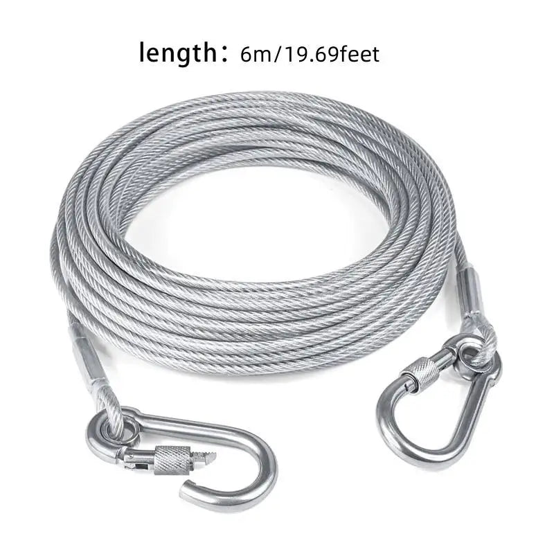 Double-Headed Dog Tie Out Cable Leash, Traction Rope with Metal Buckle, Steel Wire Anti-Rust Training Collar, Outdoor Dogs Strap