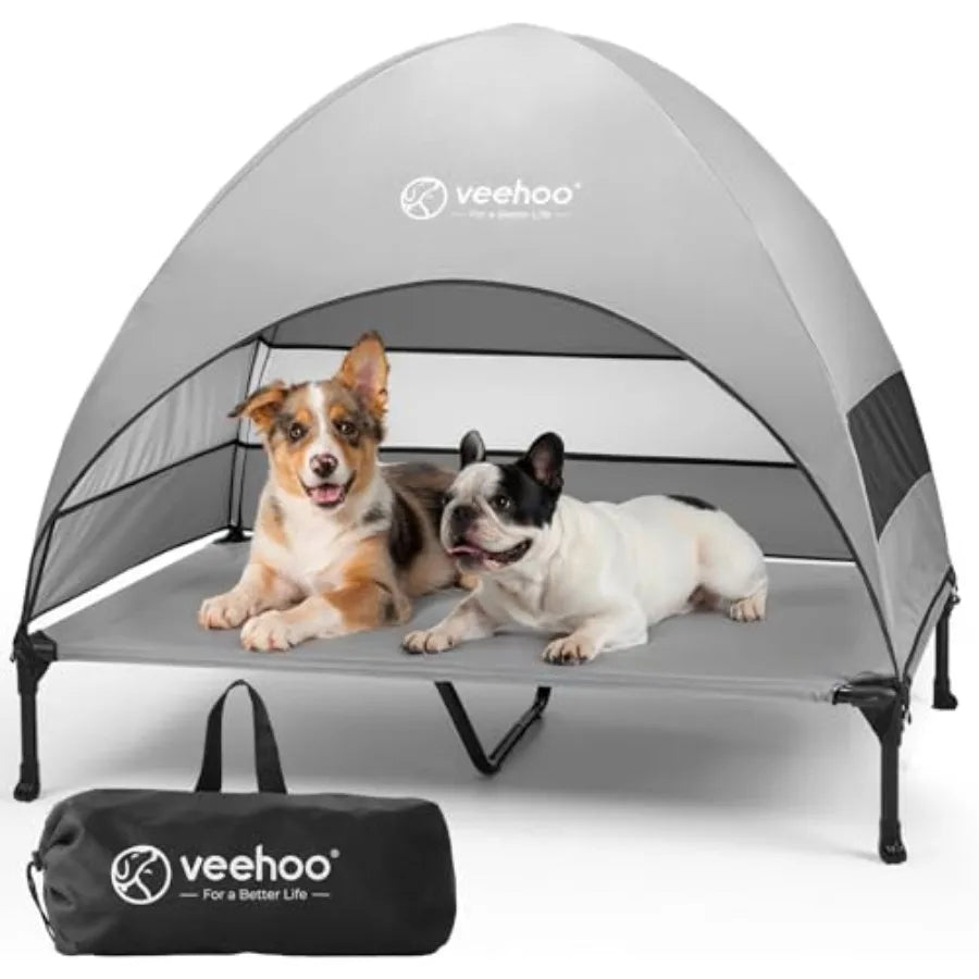 Outdoor Dog Bed with Canopy, Cooling Elevated Pet Cot with Removable Shade, Non-Slip Feet, Raised Dog Cot for Large Dogs