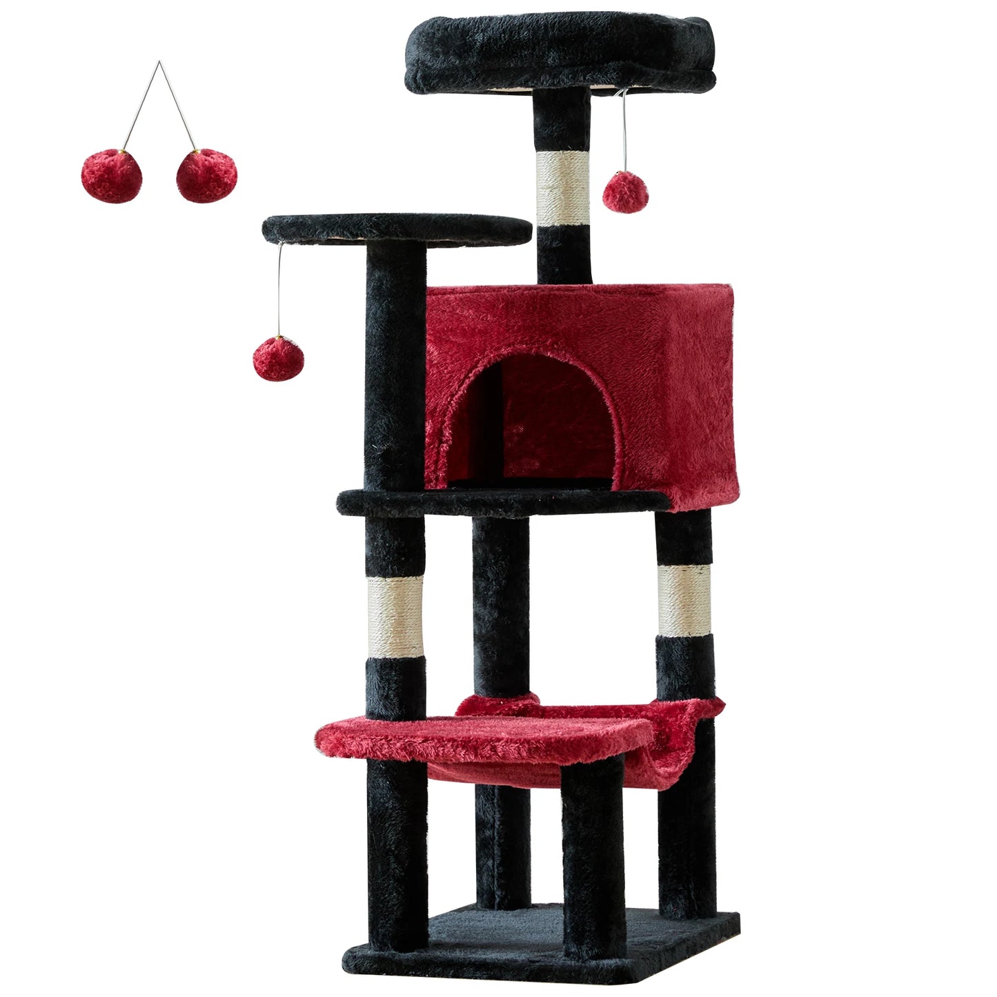 44" Cat Tree Tall Multi-Cat Climbing Tower for Pet Furniture Natural Sisal Scratching Posts Stable Pet House for Indoor Cat