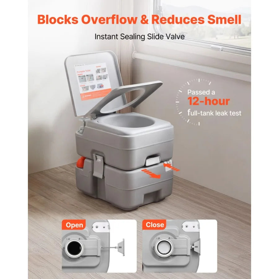 Portable Toilet, 5.3 Gallon Detachable Waste Tank, 120 Flushes, Camping Toilet for Adults, Outdoor Travel Potty with Level Indicator