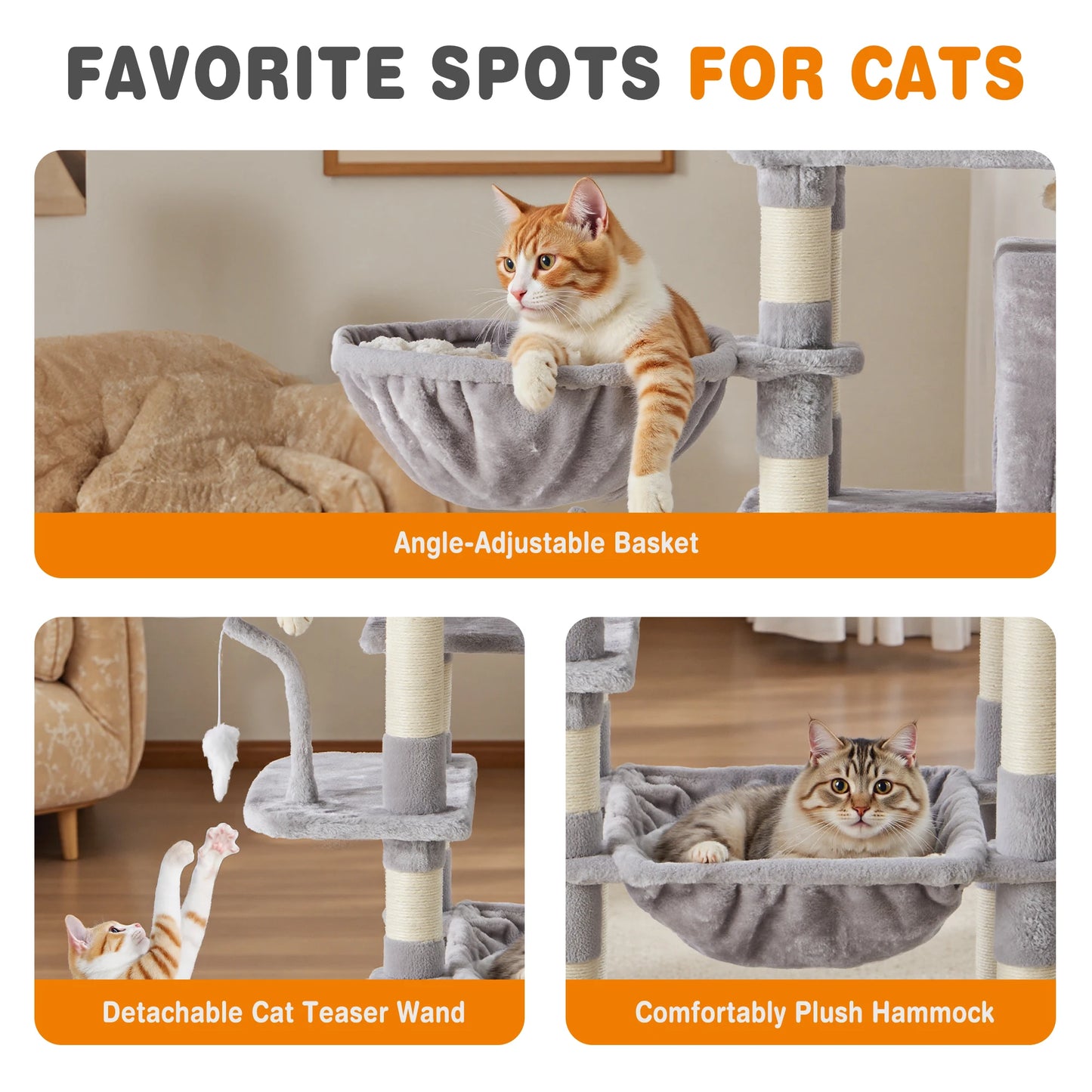 71 Inch Cat Climbing Tower Natural Sisal Scratching Posts, Multi-Level Cat Tree Tower with Condo Pet House for Indoor Cats