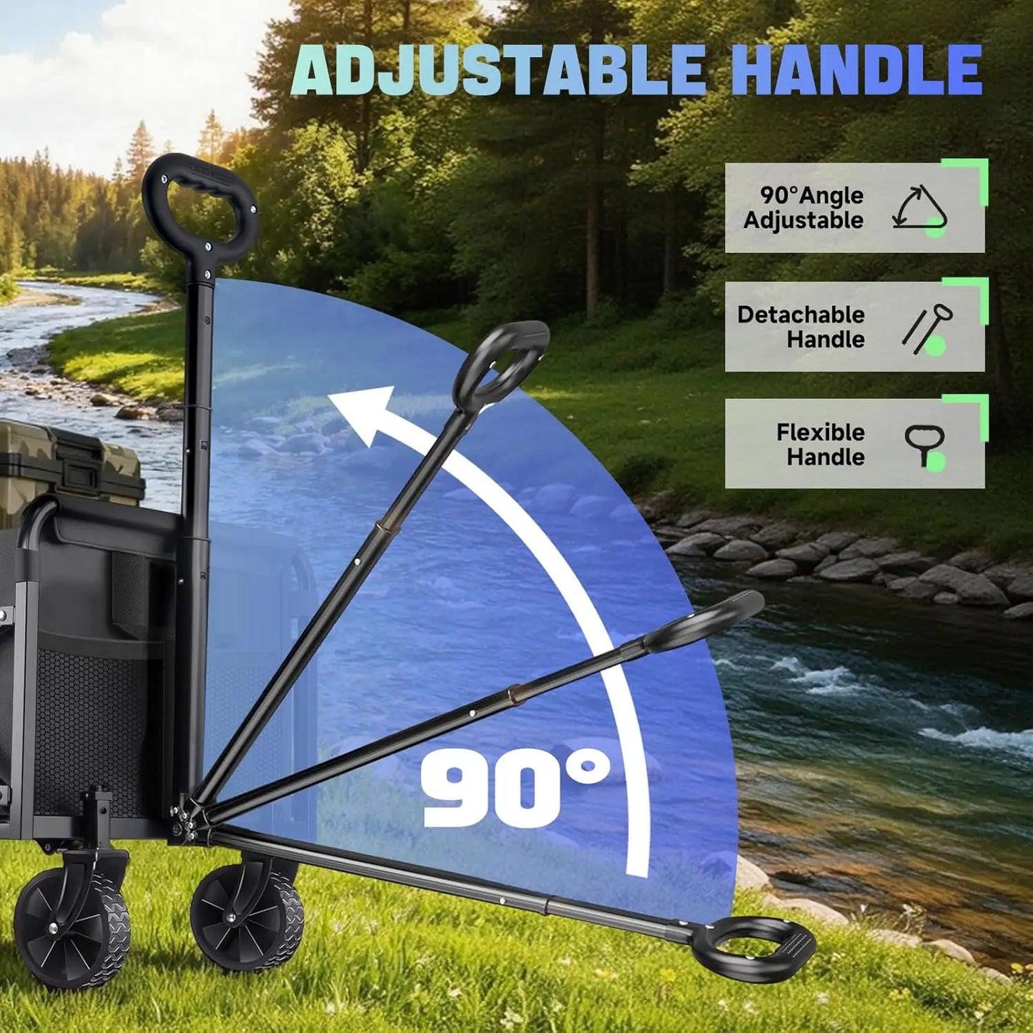 360LBS Collapsible Wagon Cart with Wheels - Heavy Duty Folding Wagon Carts for Grocery, Lightweight