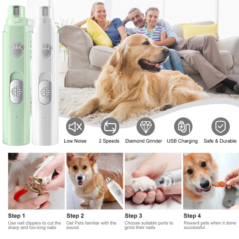 Electric Pet Nail Clipper with Polisher Wheel LED Light Pet Nail Trimmers 500 mAh 2-Speed Paws Nail Cutter for Pet Paws Grooming