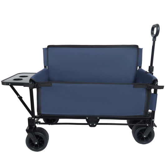 3-in-1 Convertible Folding Wagon Cart with Bench Seat & Rear-Mounted Folding Tabletop, 500 lb Capacity for Camping, Beach