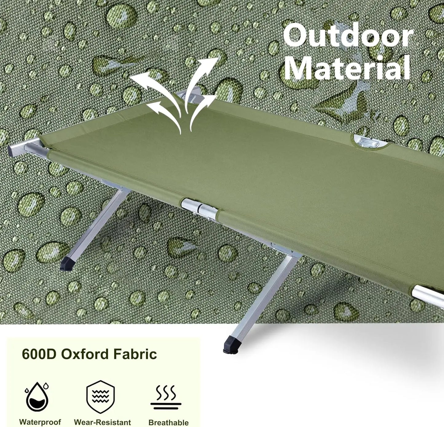 25" Wide Folding Camping Cot with Carry Bag for Adults, Heavy Duty 330lbs Capacity, Instant Setup Portable Travel Bed, Compact Lightweight for Camping Guest Backyard Office