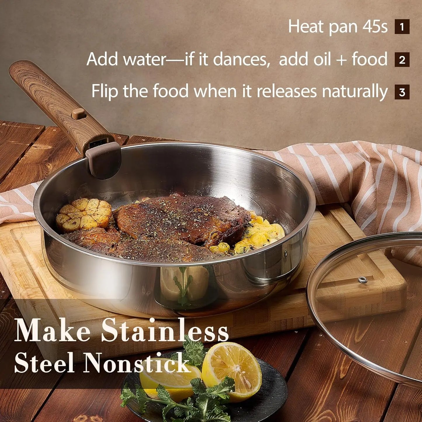 19pcs Stainless Steel Cookware Set with Detachable Handle, Pots and Pans Set, Induction Kitchen Cooking Sets, RV/Camping Cookware