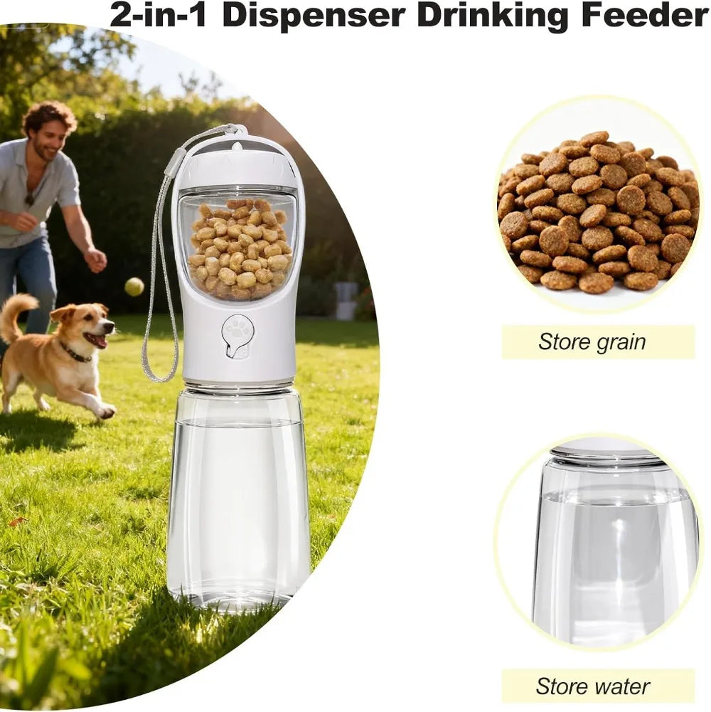 2-in-1 Portable Dog Water Bottle & Food Container, BPA Free, 12oz, Leakproof for Travel, Hiking, Walks
