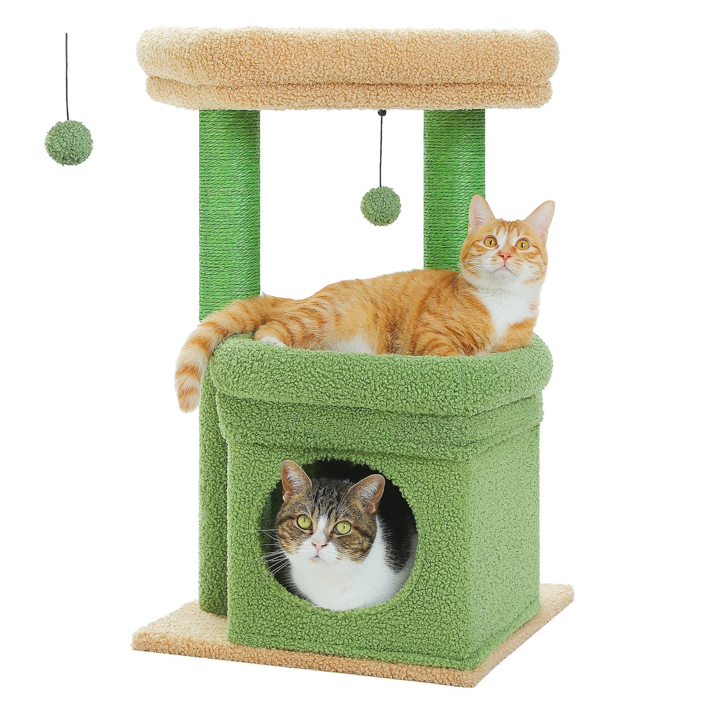 Cat Tree Cat Tower with Cozy Condo, Wide Top Perch, Natural Sisal Posts, Soft Plush, Playful Pom-Pom Suitable for 1-2 Indoor Cats