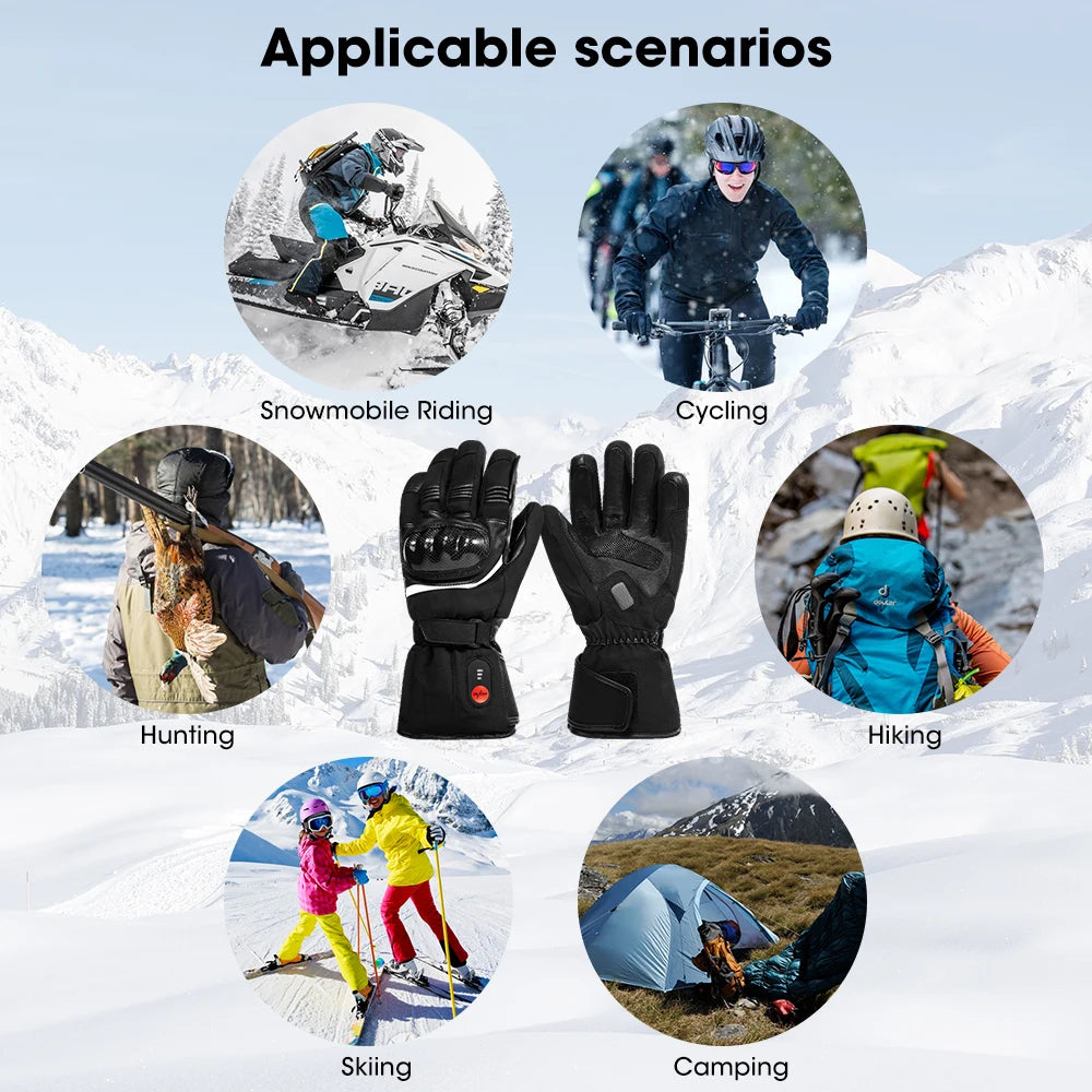 100% Waterproof Motorcycle Gloves Heated Guantes Bike Riding Heating Gloves With Battery Warmer Hand Joints Leather