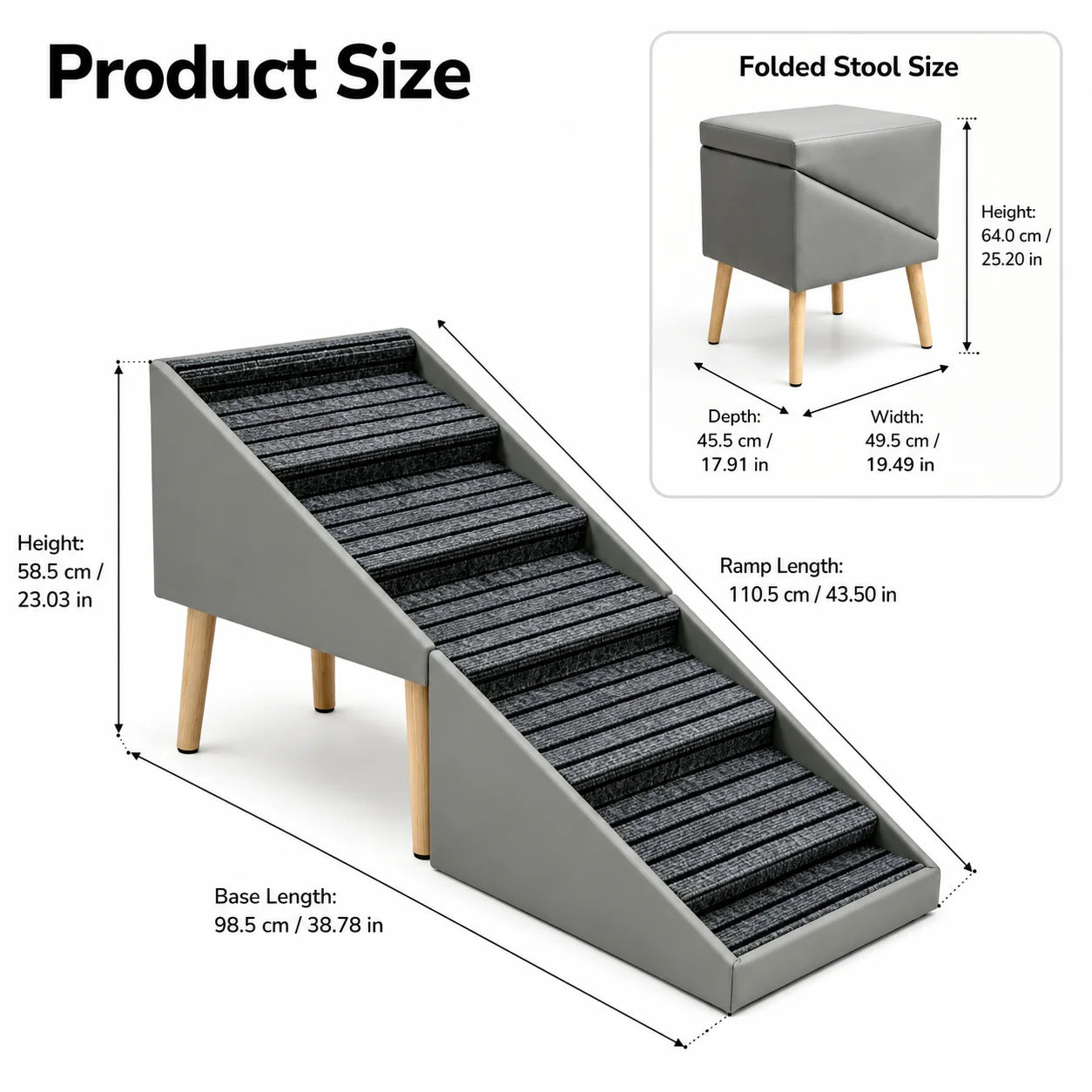 6 Step Dog Stairs Pet Ramp for Bed and Sofa Foldable Ottoman Non-Slip Steps for Small, Medium, Large Dogs Indoor Furniture Access