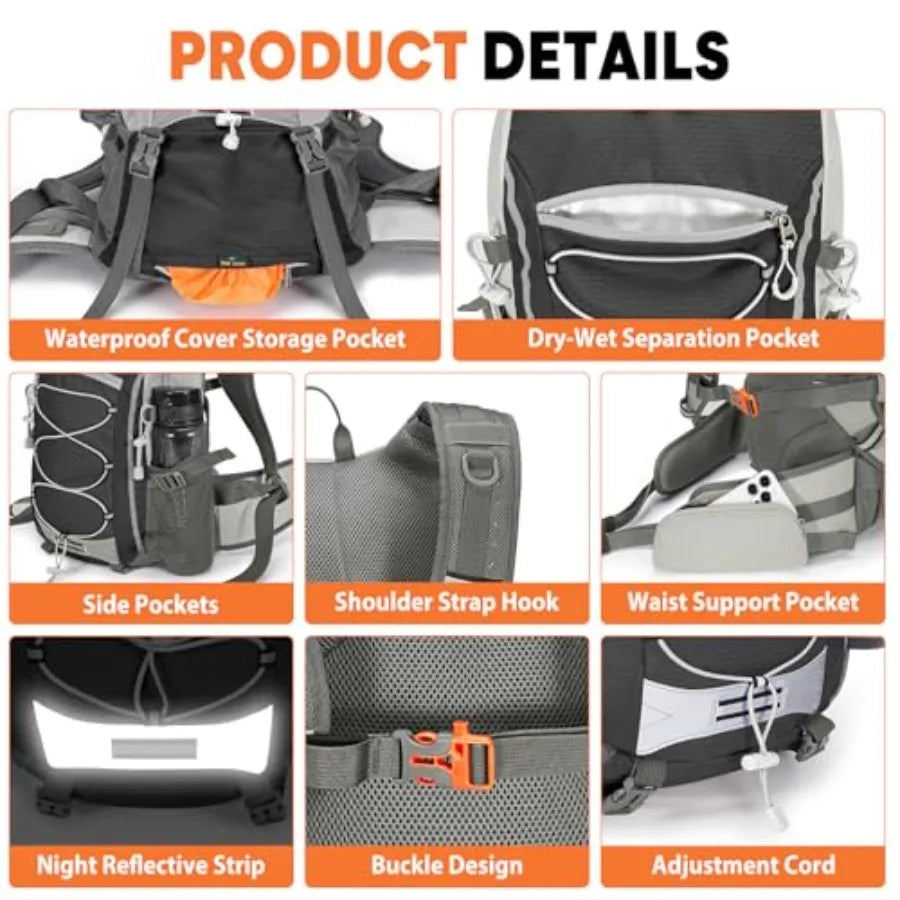 30L Hiking Backpack with Rain Cover Lightweight Hiking Daypack for Travel Camping Outdoors Knapsack for Men Women
