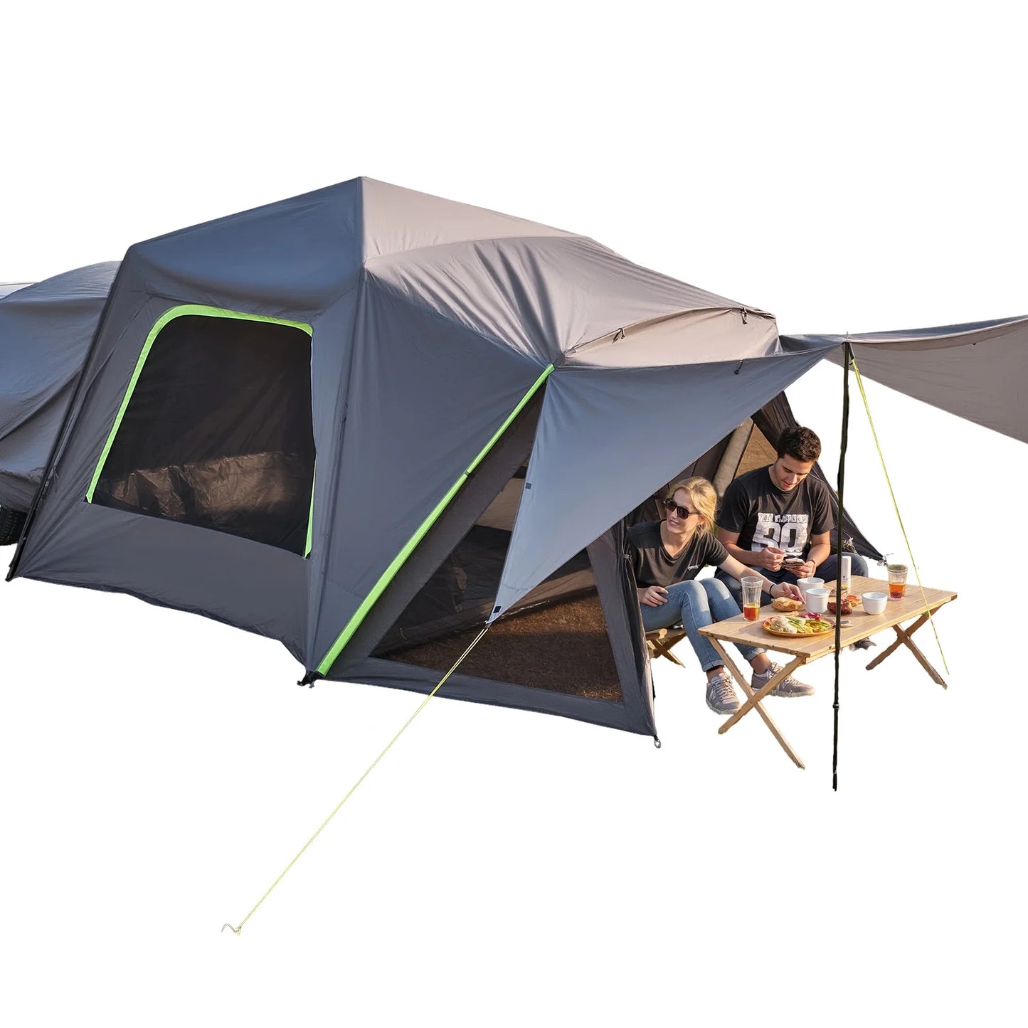 SUV Tent for Camping Waterproof PU2000mm Spacious Double Layer Design SUV Camping Tent with Shade Awning, Mesh Windows