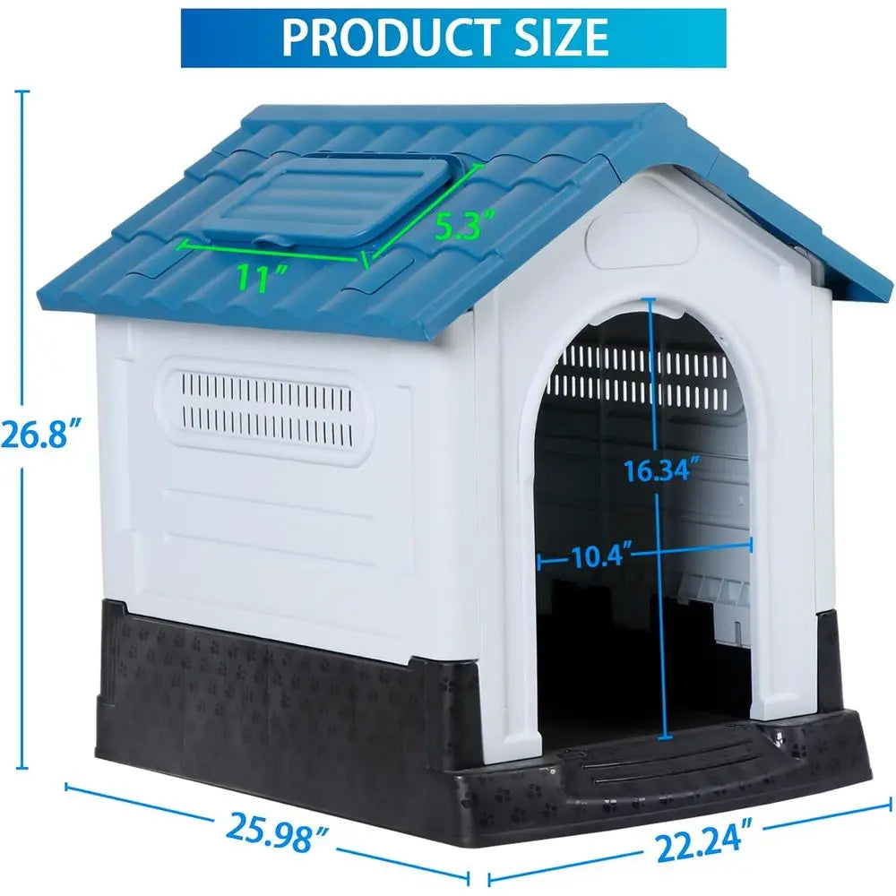 Indoor/Outdoor Plastic Dog House with Easy Assembly, Adjustable Skylight, Elevated Floor, Waterproof (Recycled)