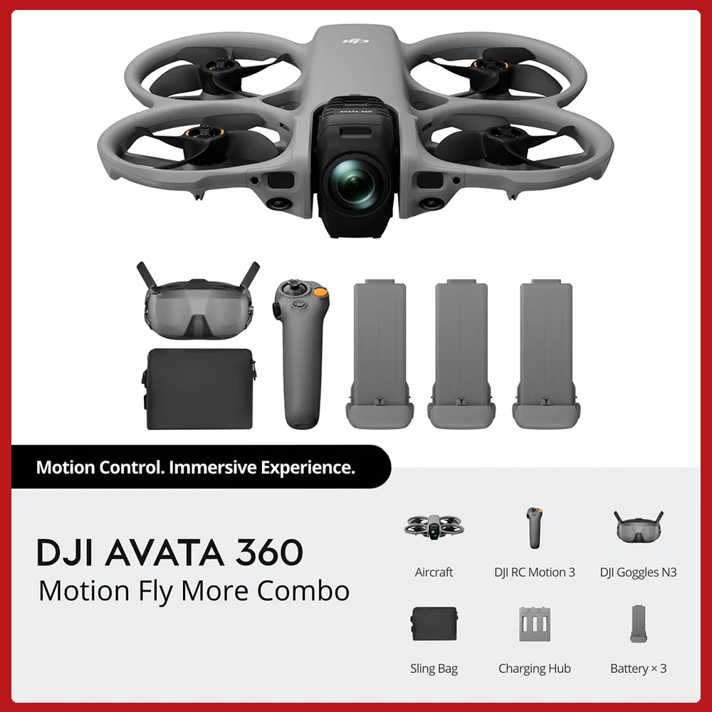 Avata 360 DJI Drones Dual Modes 360° & Single Lens Drone With 1-Inch 8K 360° Imaging for FPV & Aerial Filming 360° Camera Drone With Propeller Guard Elevate 360° View O4+ FHD Video Transmission