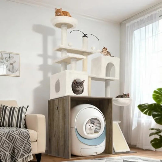 68 Inch Large Cat Tree with Litter Box Enclosure for Automatic Litter Box 2-in-1 Cats House Condo with Scratching Posts Scratch