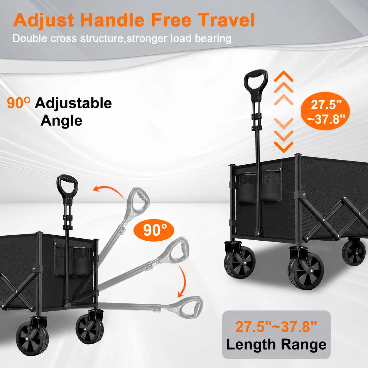 Collapsible Folding Wagon Cart, 480 lbs Heavy Duty Utility Wagon with Large Wheels, Adjustable Pull Handle and Side Cup Holders, Portable Garden Cart for Shopping, Camping, Sports Gear and Outdoor Use