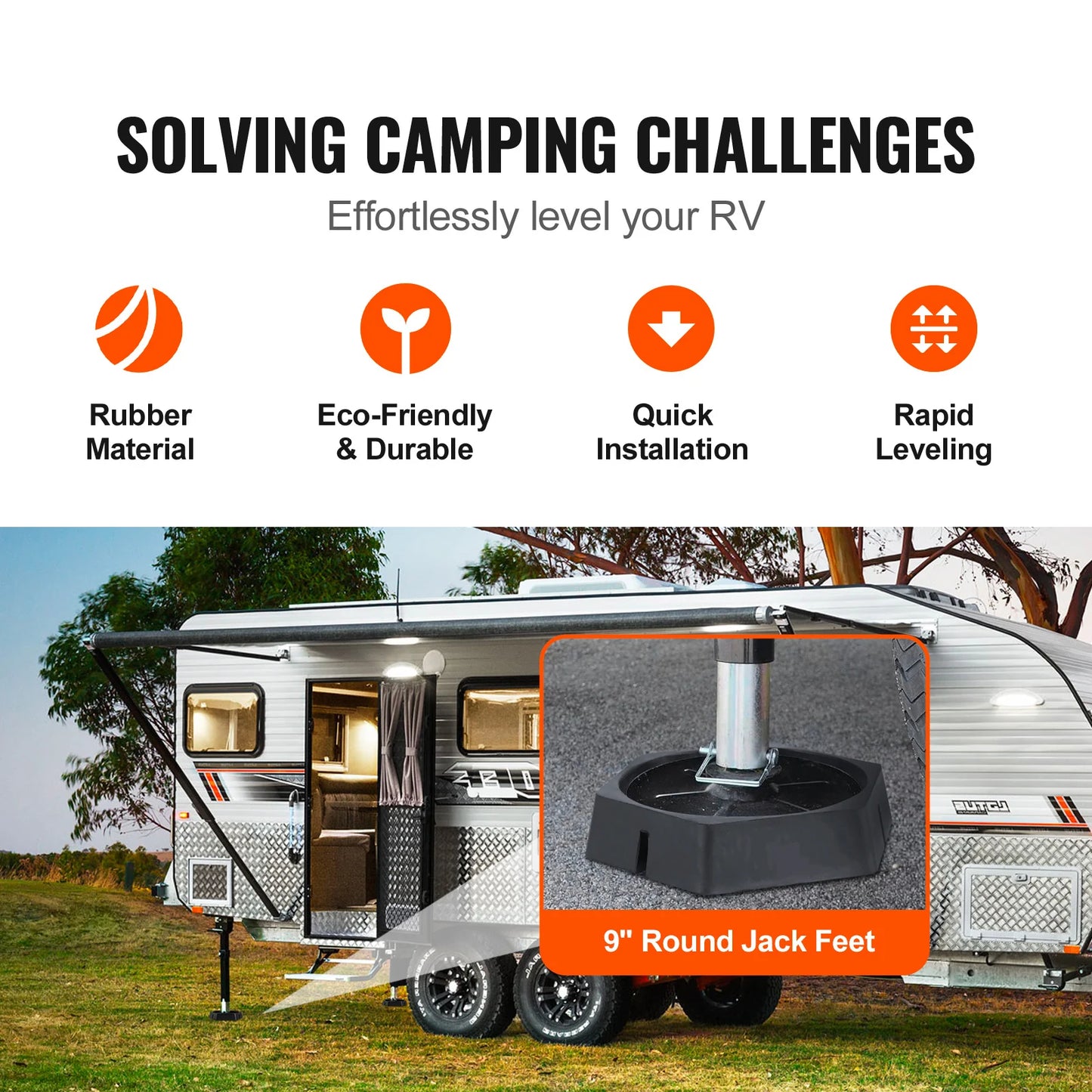 RV Leveling Pads Round Landing Feet Permanent Attached Jack Stabilizers Rubber Travel Trailers Class A/C Motorhome