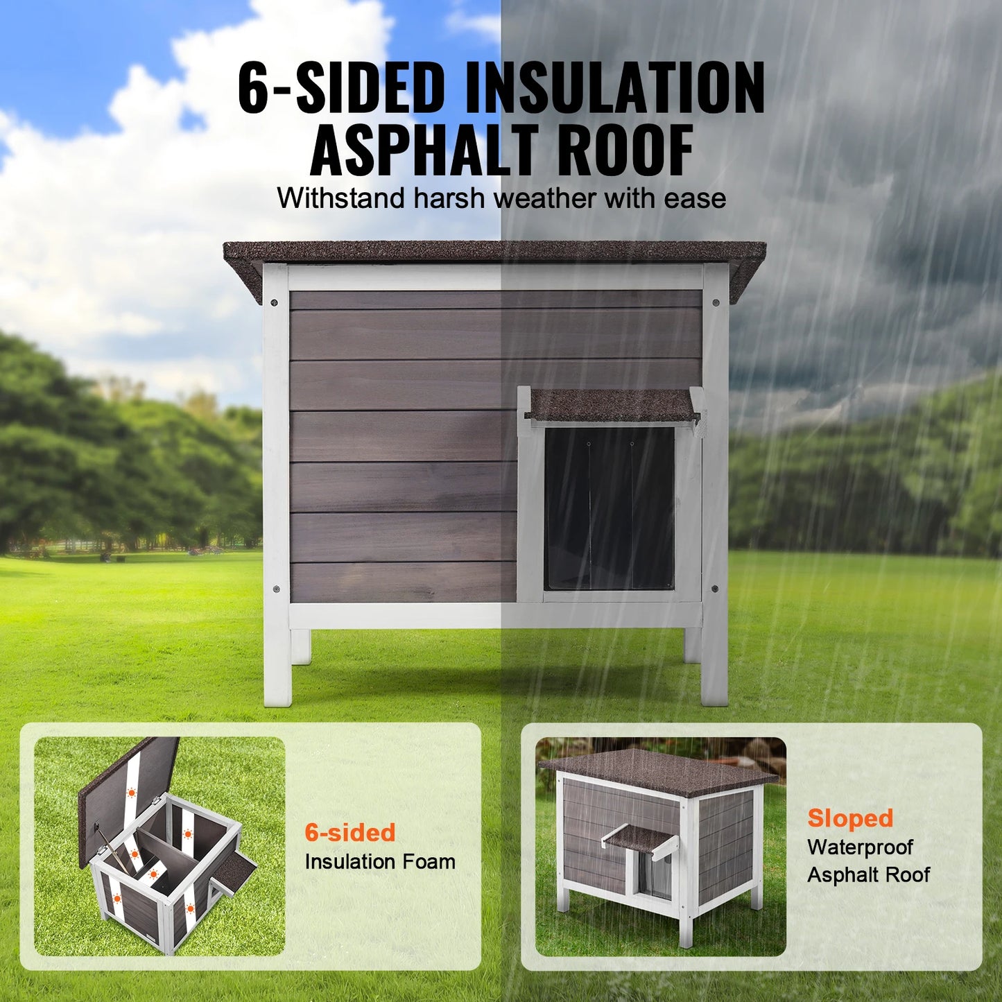 Outdoor Cat House Weatherproof, Feral Cat Shelter for Cat Outdoor Wooden Cat Rabbit House with All-Round Foam Insulated