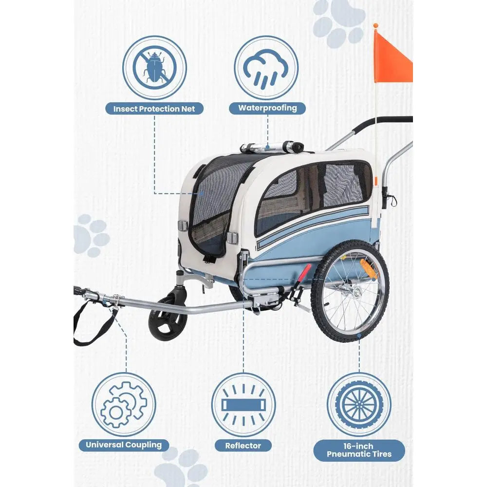 2-in-1 Pet Bicycle Trailer with a 6" Stroller Wheel, Suitable for Small and Medium Dogs, Carrier Up to 66/88 LBS, Easy Folding Cart
