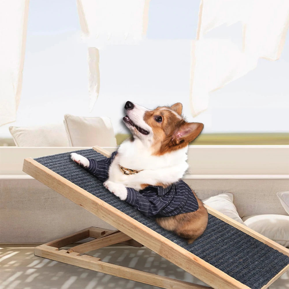 Wooden Folding Dog Ramp 3/4 Levels Height Adjustable Portable Pet Ramp Non-Slip Versatile for Indoor High Bed Couch