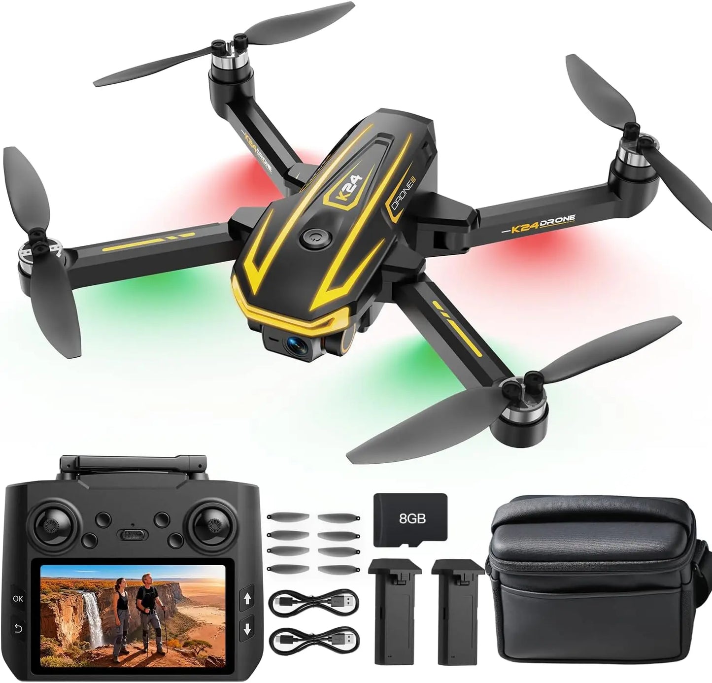 4K Camera FPV Drone for Adults, Big Screen Remote, 2 Batteries & Case, Beginner-Friendly Quadcopter with Optical Flow