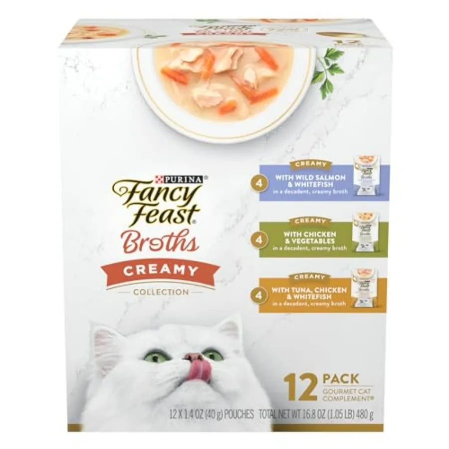 Lickable Broth Topper Complement Creamy Wet Cat Food Variety Pack - Pack of 12 1.4 oz. Pouches