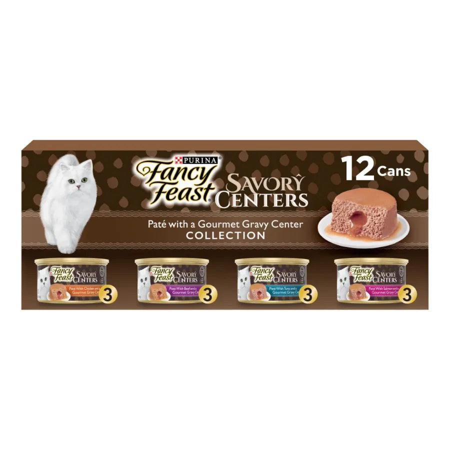 Savory Centers Wet Cat Food Pate Variety Pack With Chicken, Salmon, Beef, and Tuna Pate with Gravy Center, 3 oz Cans