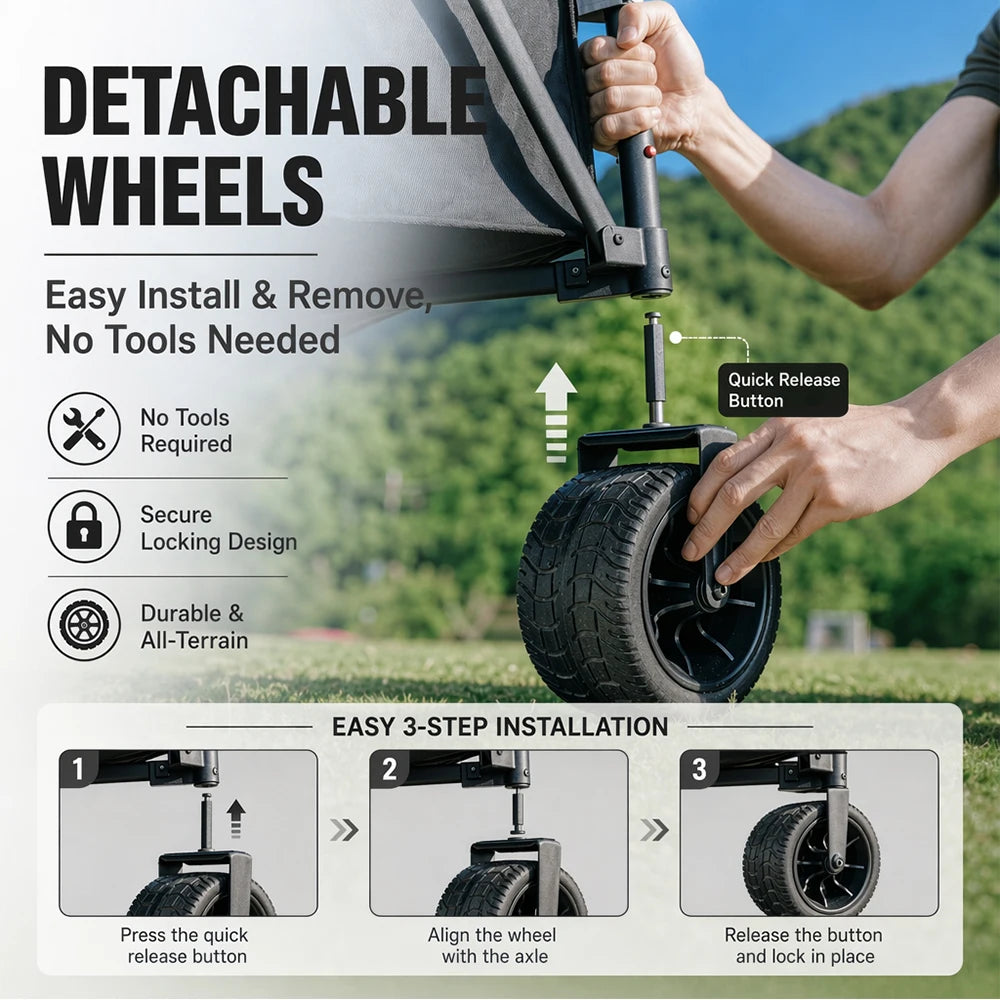Heavy-Duty Folding Beach Cart - 680 LBS Capacity, LargeAll-Terrain Sand Wheels, Cup Holder, 360° Maneuverability -Ideal for Camping, Gardening, Outdoor Sports Equipment Transport