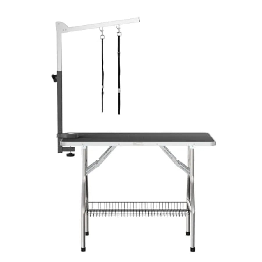 Foldable Dog Pet Grooming Table with Heavy Duty Stainless Steel Frame 38" Medium Size Black 38x22 Ideal for Home or Salon Use