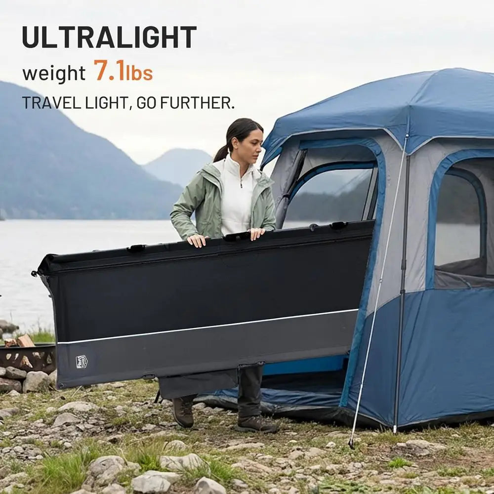 Lightweight Portable Camping Cot with Zipper Closure, Carry Bag, Supports Up to 225lbs, Black