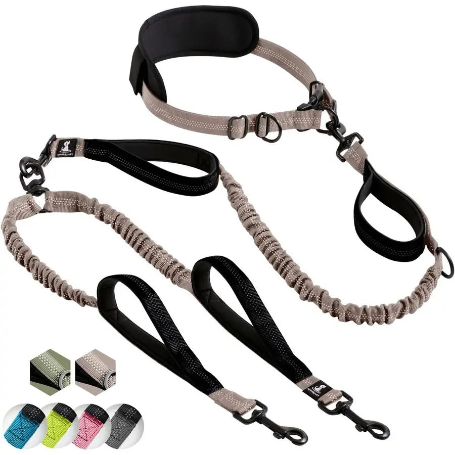 Hands Free Double Dog Leash Dual Leash for Medium and Large Breeds Lead for 2 Dogs with Padded Handles, Reflective Stitches