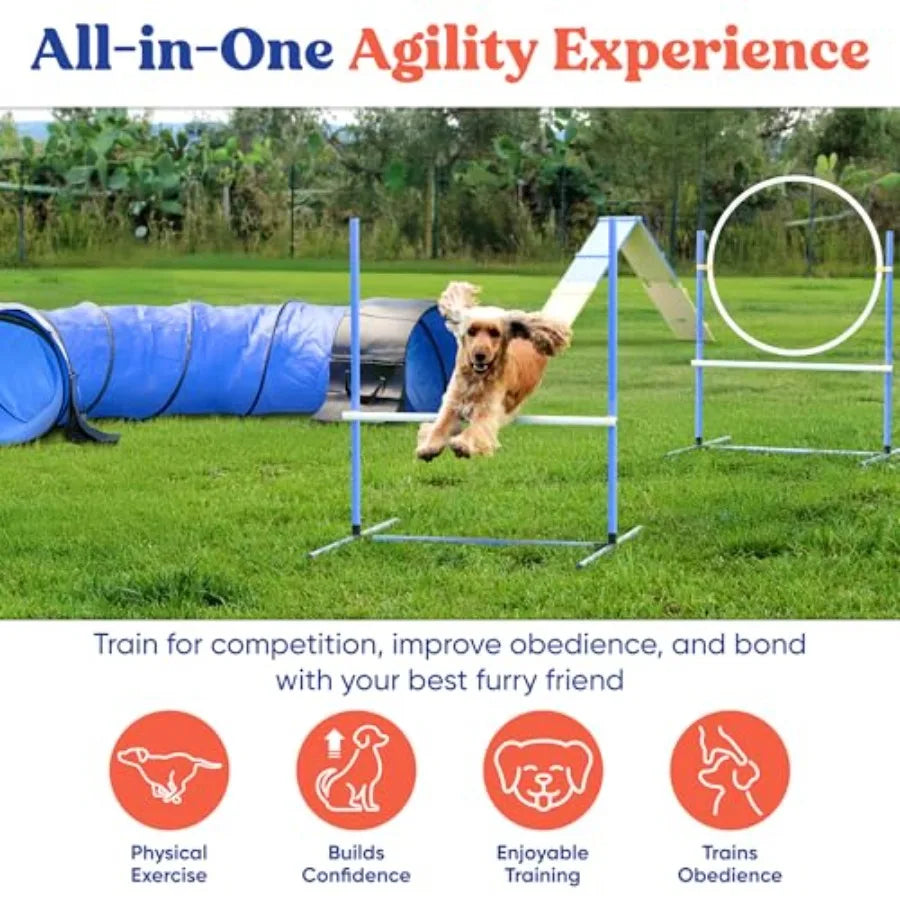 Dog Agility Training Equipment Complete Backyard Agility Course Set w/Adjustable A-Frame Ladder, Weave Poles, Cones, Jump Hoop,