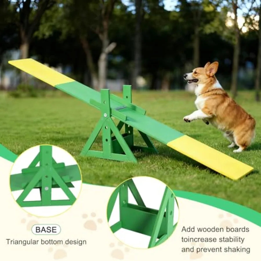 94.5 Adjustable Dog Agility Seesaw 4-Level Height Training Teeter for Small to Large Dogs Sturdy Wooden Dog Agility Equipment