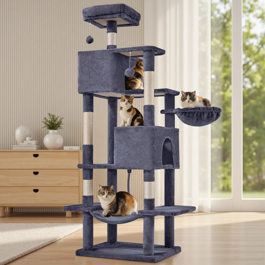 66 Inch Cat Tree Tower Multi-Level Cat Climbing Tower with Natural Sisal Scratching Posts, Pet Condo for Indoor Cats Kittens