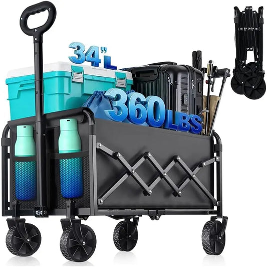 360LBS Collapsible Wagon Cart with Wheels - Heavy Duty Folding Wagon Carts for Grocery, Lightweight