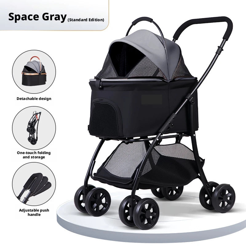 2 in 1 Detachable Pet Stroller, Lightweight 5.6kg Foldable Dog Cat Stroller with 360° Rotating Wheels, Portable Travel Pet Carrier for Small Medium Dogs Cats Outdoor Walking, 3 Colors