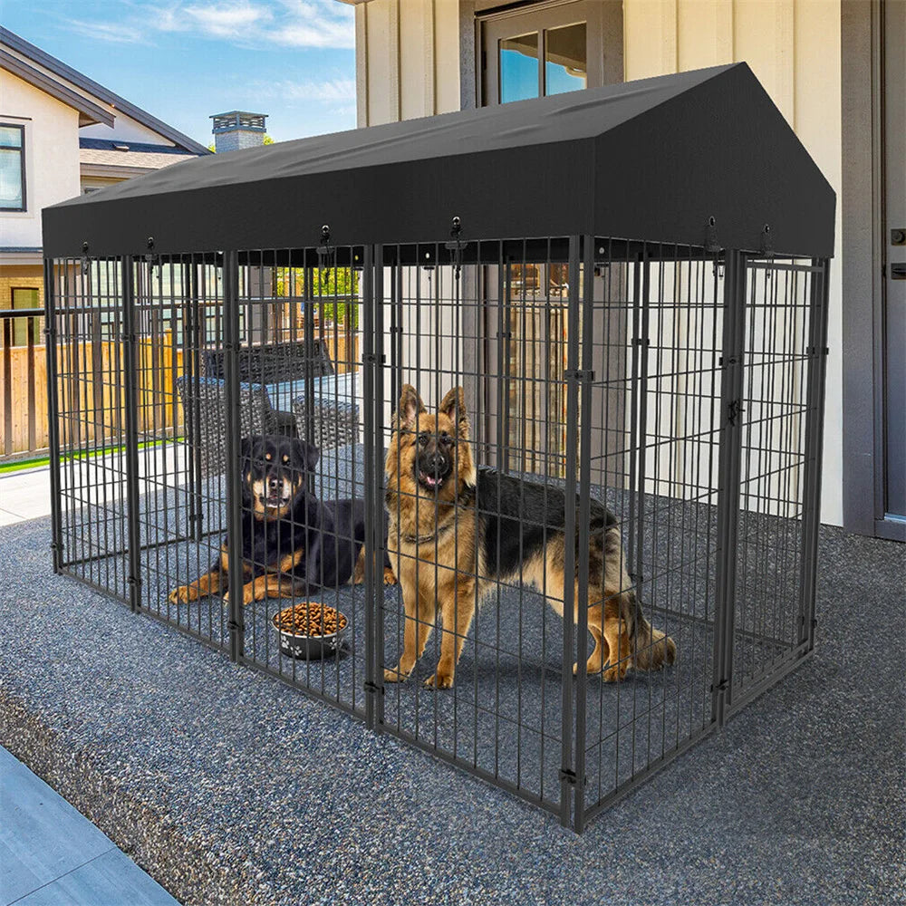 A Heavy-Duty Large Dog Kennel Pet Welded Metal Playpen Animal Cage with Roof Cover Pet Run Enclosure Playpen House Outdoor Indoor