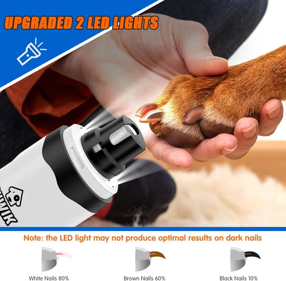 2-Speed Electric Dog Nail Grinder with LED Light, Quiet Rechargeable Pet Nail Trimmer for Small to Large Dogs & Cats, Grooming Supplies