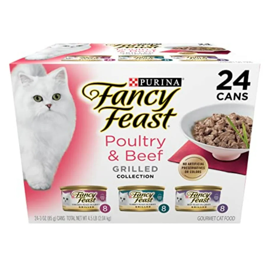 Grilled Wet Cat Food Poultry and Beef Collection Wet Cat Food Variety Pack - Pack of 24/3 oz. Cans